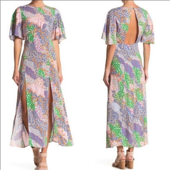 Topshop Austin floral print angel sleeve midi dress size 8 cut out - Picture 4 of 15
